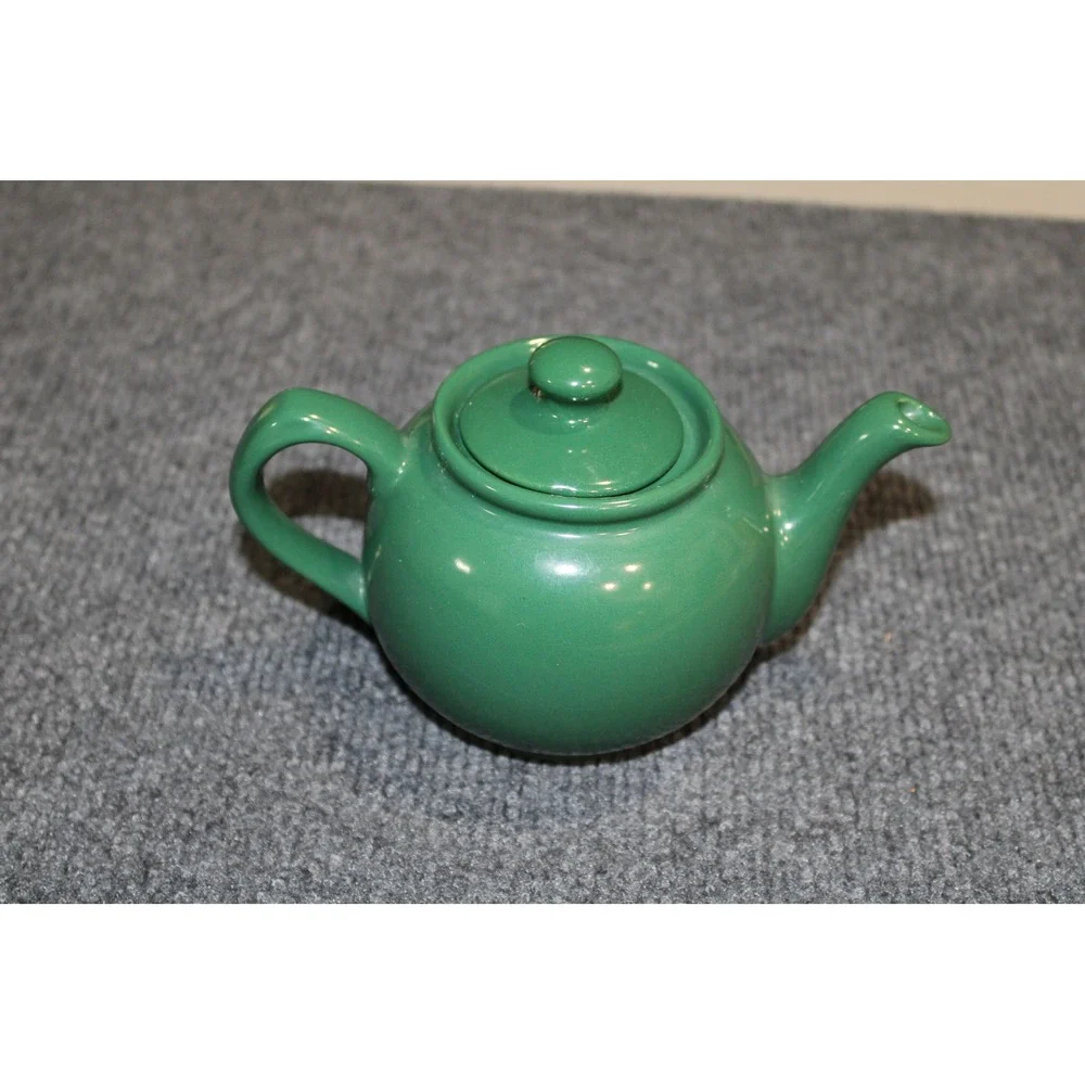 Green Ceramic Small Teapot with Lid Glazed Traditional Round Tea Pot 6.5in Wide